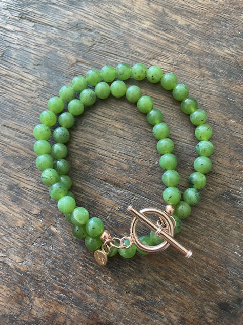 Wickelarmband mit Jade-Kugeln, Verschluss Rosé-vergoldet