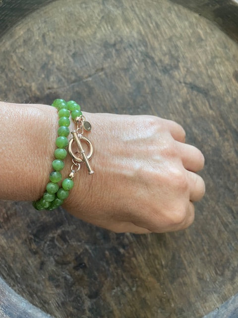 Wickelarmband mit Jade-Kugeln, Verschluss Rosé-vergoldet